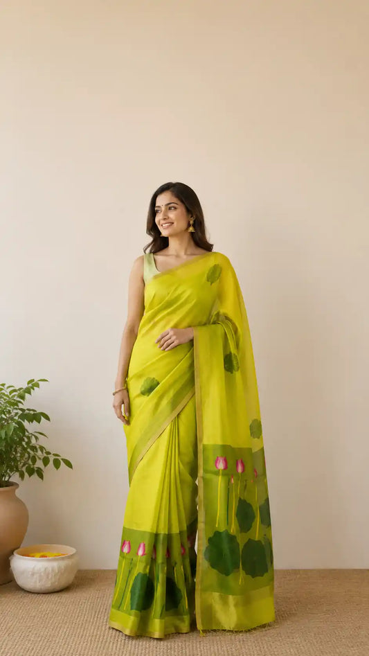 Exclusive Silk linen hand jamdani weaving with paithani pallu