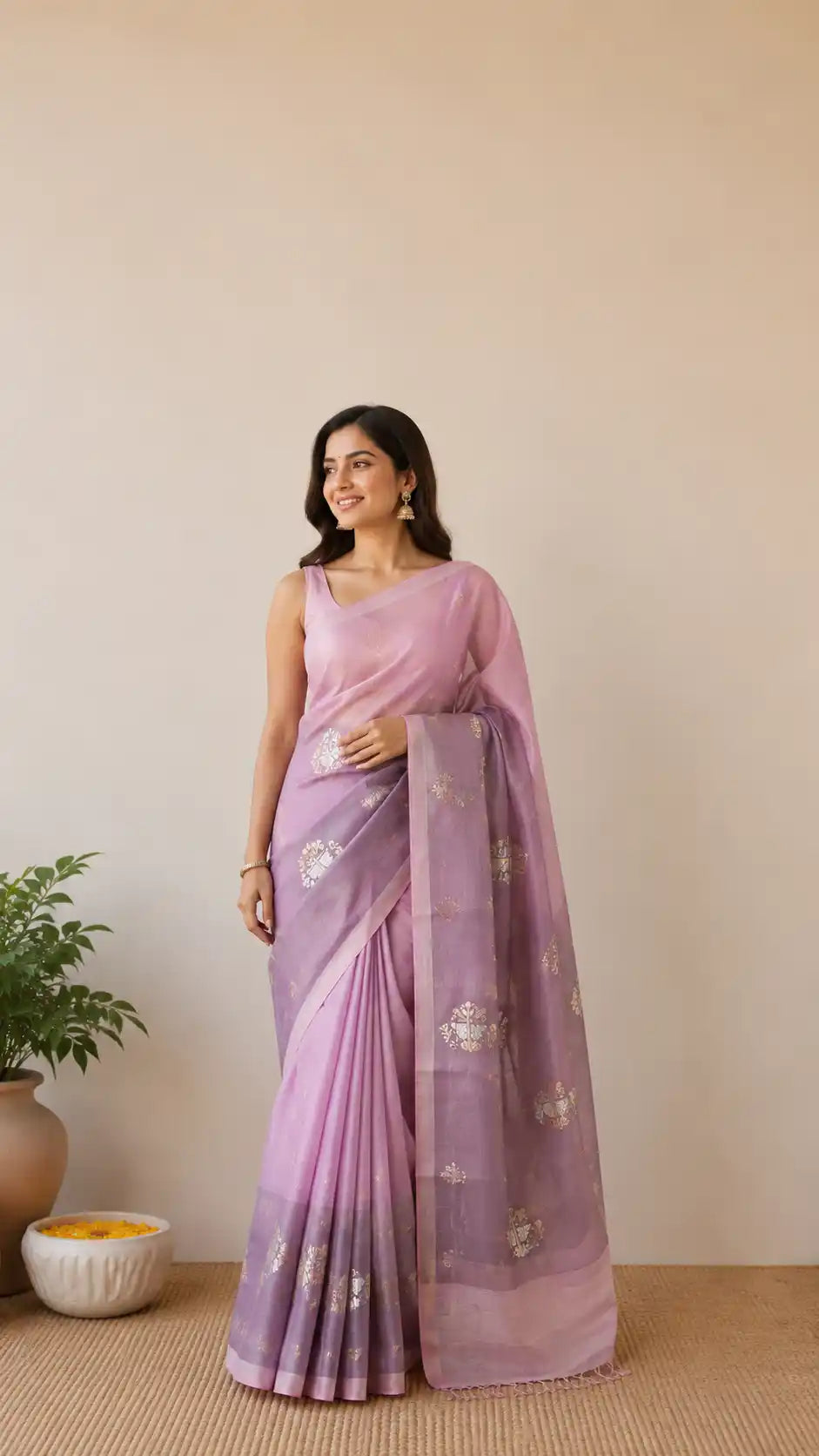Exclusive silk linen with Banarasi Jamdani weaving