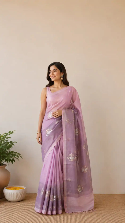Exclusive silk linen with Banarasi Jamdani weaving