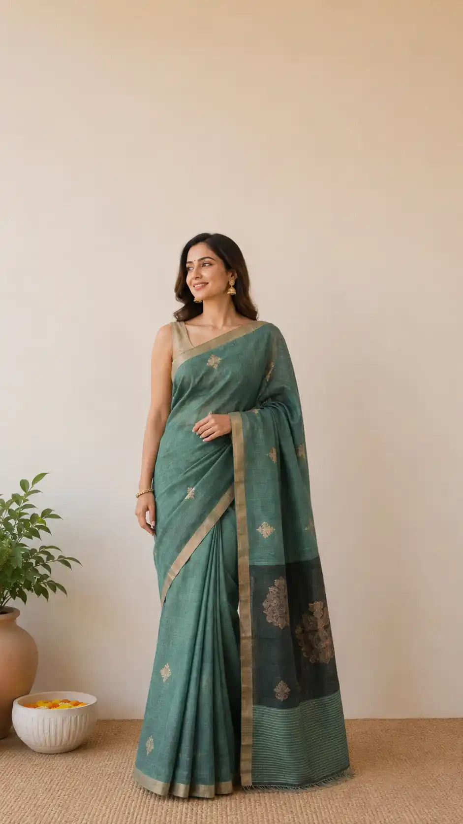 Exclusive silk linen hand jamdani weaving