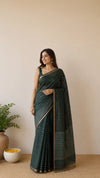 Exclusive silk linen sarees with stripes in gold