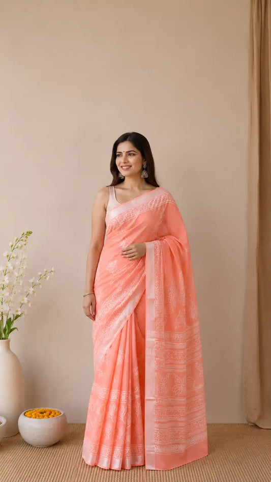 Soft Linen Saree in Peach