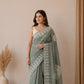 Olive Green Linen Saree | Linen Cotton Saree for Women | Silver Zari Work Linen Saree | Party Wear Olive Green Saree