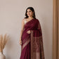 Wine Banarasi Linen Silk Saree | Gold Zari Border Linen Saree | Party Wear Banarasi Linen Collection