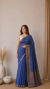 Pure Linen Saree in Blue