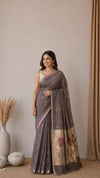 Exclusive tissue silk linen hand jamdani weaving with paithani pallu