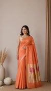 Exclusive tissue silk linen hand jamdani weaving with paithani pallu