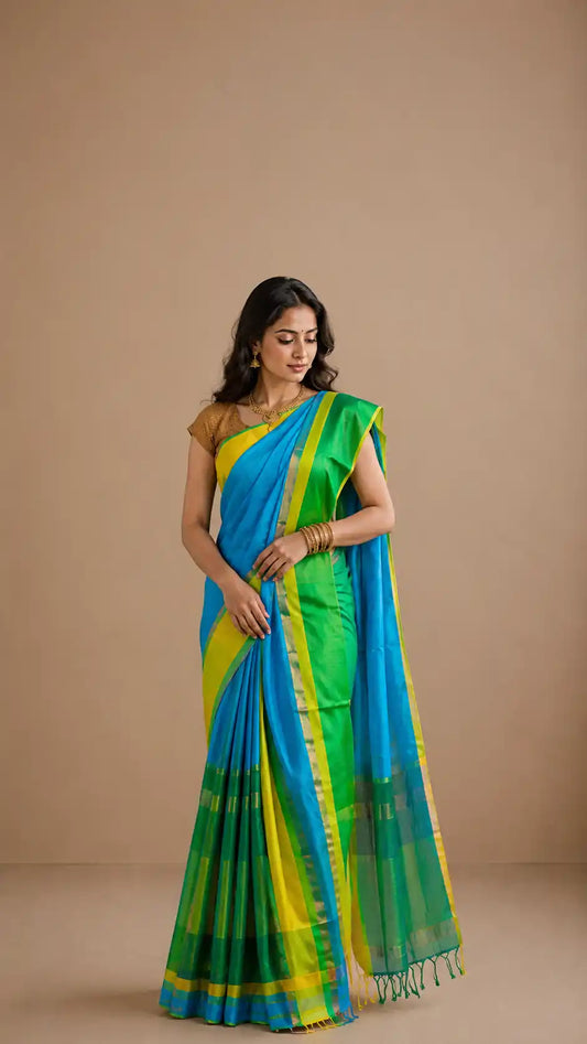 Maheshwari Silk-Cotton Saree in Blue