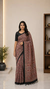 Ajrakh Block Printed Modal Silk Saree in Rust