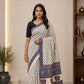 Ajrakh Block Printed Modal Silk Saree in Ivory