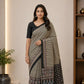 Ajrakh Block Printed Modal Silk Saree in Ivory