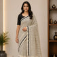 Ajrakh Block Printed Modal Silk Saree in Ivory