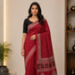 Ajrakh Block Printed Modal Silk Saree in Red