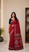 Ajrakh Block Printed Modal Silk Saree in Red