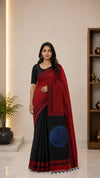 Ajrakh Block Printed Modal Silk Saree in Red