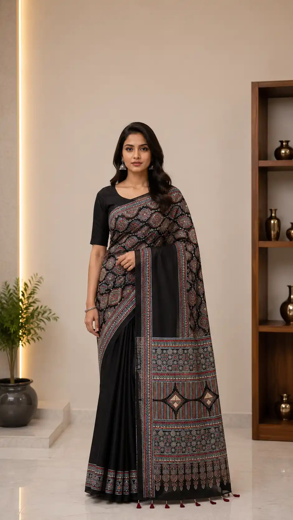 Ajrakh Block Printed Modal Silk Saree