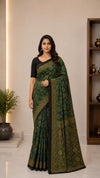 Green Ajrakh Block Printed Modal Silk Saree