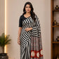White & Black Ajrak Modal Silk Saree | Traditional Hand Block Printed Ethnic Saree for Women