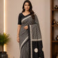Black Stripes Ajrak Modal Silk Saree for Women | Hand Block Printed Silk Ajrak Modal Silk Saree