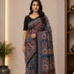 Hand Block Printed Blue Modal Silk Saree | Authentic Ajrak Design