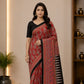 Red Ajrakh Modal Silk Saree for Women | Hand Block Printed Silk Ajrak Modal Silk Saree