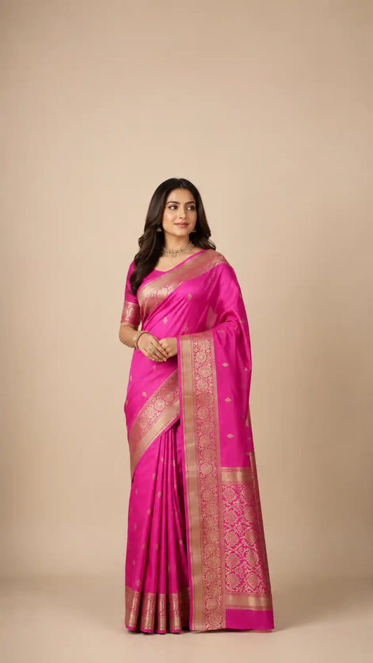 Hot Pink Katan Silk Banarasi Handloom Saree