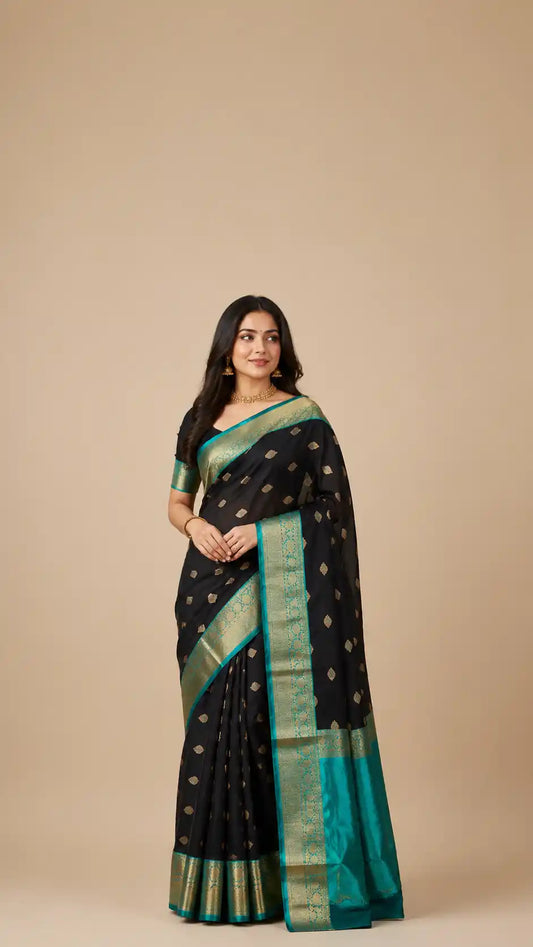 Black Katan Silk Banarasi Handloom Saree