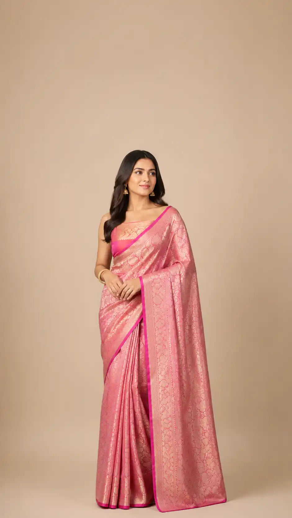 Pink Pure Katan Silk Banarasi Handloom Saree - Tanchui Brocade