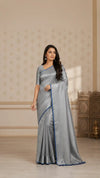 Modern wear Banarasi Tissue Silk Saree in Silver for Wedding & Smart Wear over any occassion