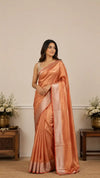 Nayanthara Tissue Silk Saree | Orange Golden Banarasi Tissue | Wedding & Celebrity Style Saree