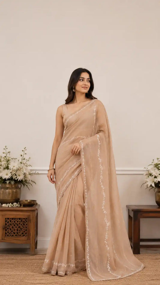 Banarasi Tissue Silk Saree with Gold and Silver Zari Work for Wedding & Festive Wear