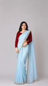 Beautiful Blue lace trimmed Viscose Organza| Ready to Wear
