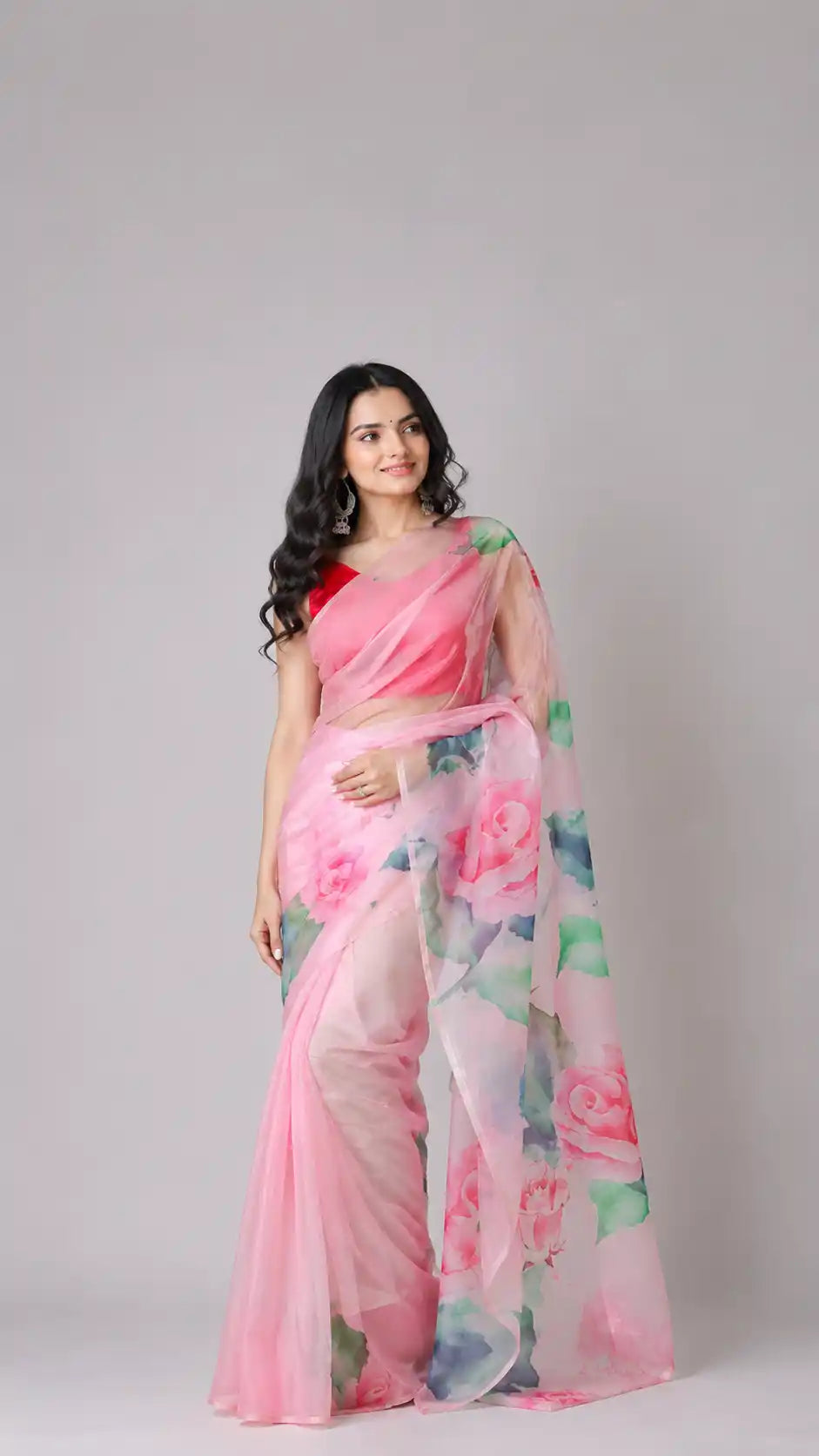 Rose Romance Lightweight Organza Saree | Floral Print Showstopper