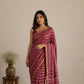 Cotton Kota Doria Saree - Maroon Traditional Print with Gold Border