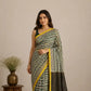 Cotton Kota Doria Saree - Cream Zigzag Pattern with Yellow Border