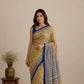 Cotton Kota Doria Saree – Mustard Yellow Prints with Royal Blue Border