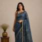 Cotton Kota Doria Saree – Charcoal Grey Stripes with Gold Border
