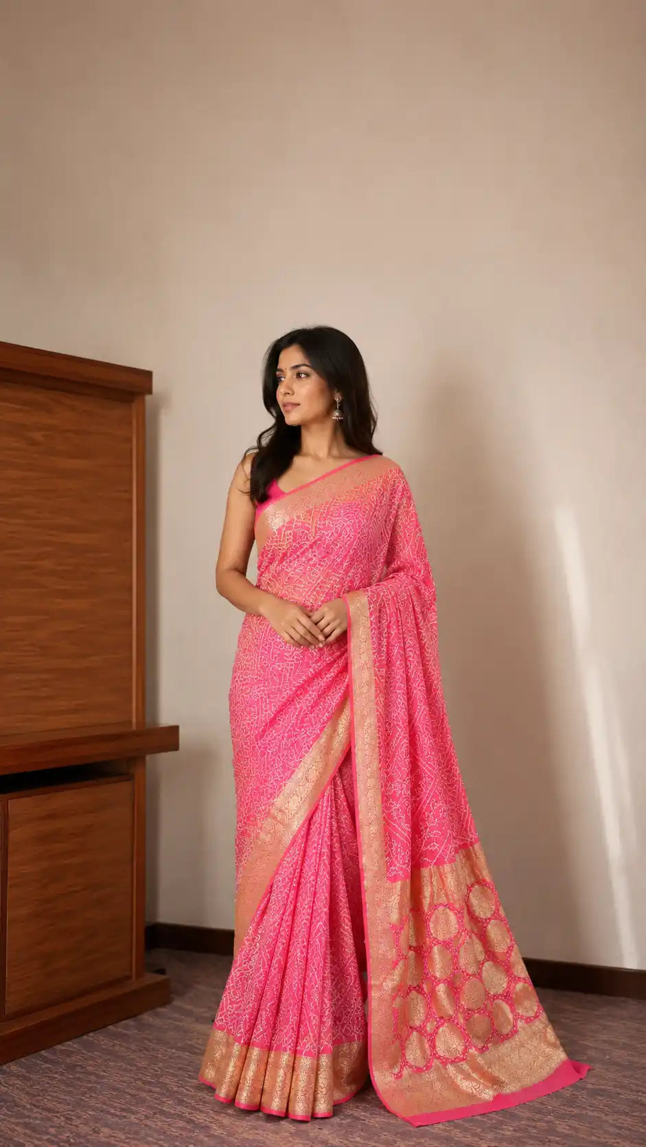 Rai Bandhej Saree in Georgette in stunning shade of Pink