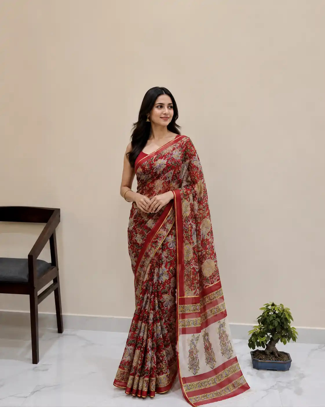Premium hand block printed Chiffon Sarees
