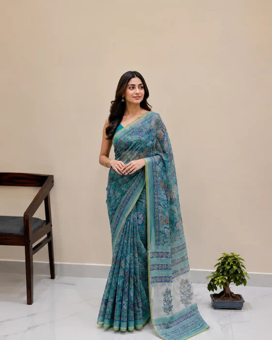 Premium hand block printed Chiffon Sarees