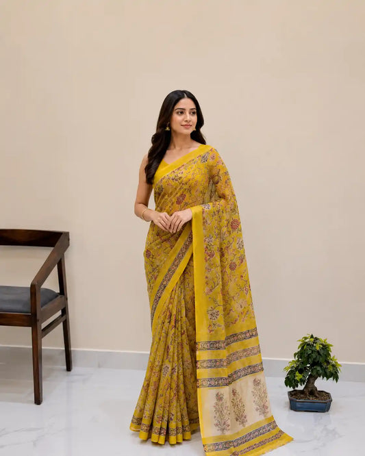 Premium hand block printed Chiffon Sarees