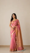 Chanderi Silk Saree – Peach Plain
