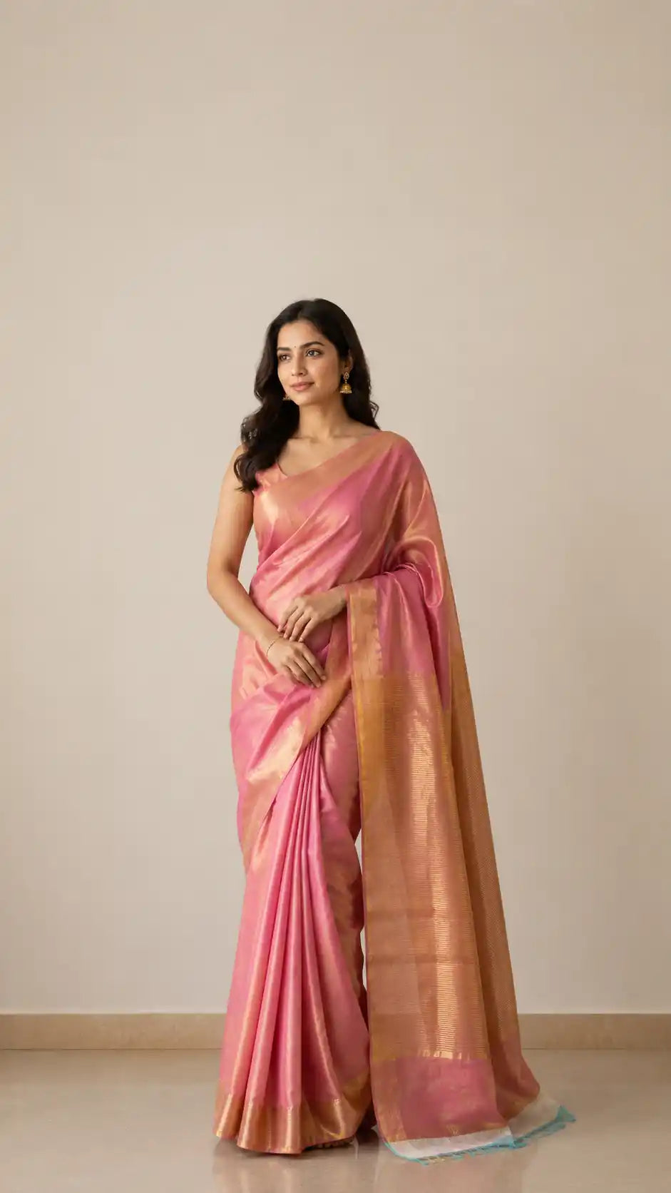 Chanderi Silk Saree – Peach Plain