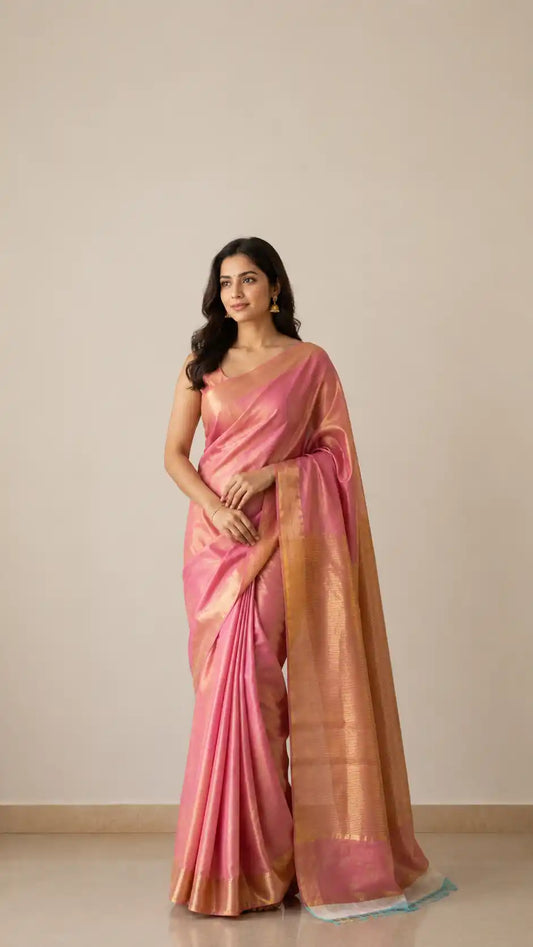 Chanderi Silk Saree – Peach Plain
