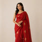 Chanderi Silk Saree -Classic Red with Gold Buti & Zari Border