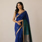 Chanderi Silk Saree -Blue with Gold Buti & Zari Border