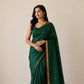 Chanderi Silk Saree -Green with Gold Buti & Zari Border