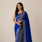 Chanderi Pattu Silk Saree – Royal Blue with Silver Buti & Green Border
