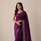 Chanderi Pattu Silk Saree – Purple with Silver Buti & Green Border