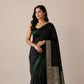 Chanderi Pattu Silk Saree – Black with Silver Buti & Green Border